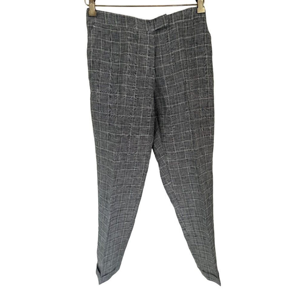 GIESSO Linen Trousers Pants Gray Tartan Checks Size 8